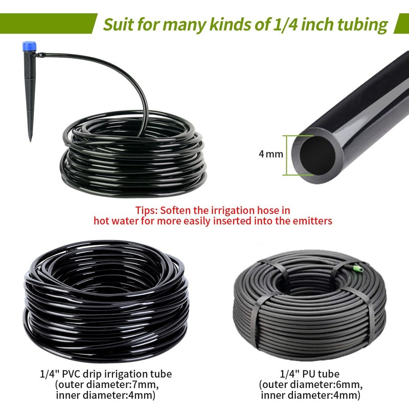 Hakioi 1/4 inch Drip Irrigation Emitters,100 Pcs Drip Emitters for 1/4" Irrigation Tubing Adjustable Water Flow Irrigation Drippers Drip Heads Drip Nozzles for Plants Garden Watering Raised Bed Potted Flower - Image 4